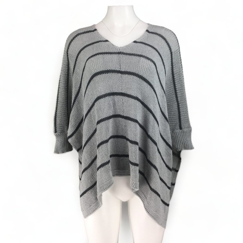 Wooden Ships  Dolman Sleeve Poncho Gray Stripe Sweater Womens Small Med